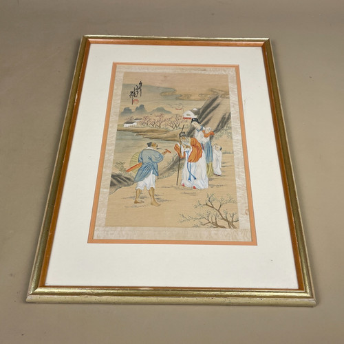 Antique hand painted silk - hand,