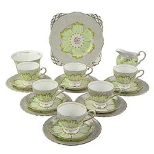 Tuscan China, Green Poppy Or Lotus, 21 Piece Tea Set