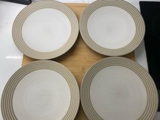 Set of 4 Denby Intro Stripe, Sand, large Dinner Plates 10 7/8” (27.5cm) diameter