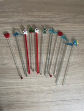 Collection of Vintage Drink Stiring Swizzle Sticks Christmas Fish Birds Hearts 