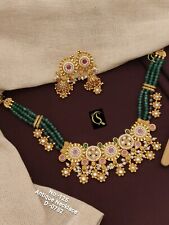 Golden Indian Pakistani Jewellery Bollywood Costume Wedding Kundan Necklace Set