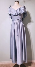 Vintage 1970s Dance Allure Light Blue Union Made Party Gown Prom Dress Size 12