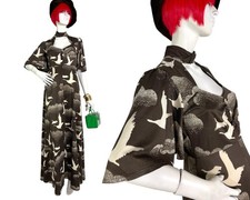 1970s vintage novelty Bird Cloud  print maxi dress / Disco / 60s / Biba Bus Stop