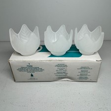 PartyLite Frosted Lotus Blossom Trio Hand-Crafted Glass Tealight Holders Boxed