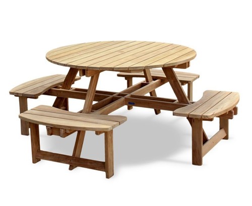 Teak round picnic bench - round,