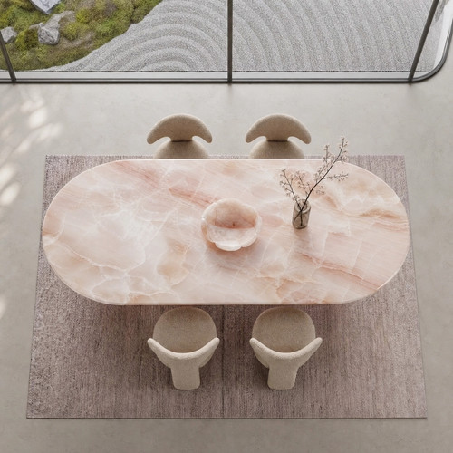 Pink onyx oval dining table - dining,