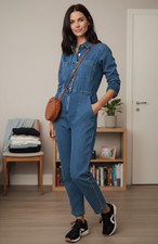 M&S Denim Jumpsuit Size 10 Ladies Women's Long Sleeve Utility Boiler Suit