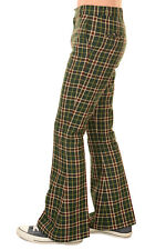 Run & Fly 60's 70's  Retro Green Tartan Plaid Bell Bottom Trousers (JM1775)