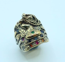 Vintage heavy sterling silver Horse western saddle ring Gem set size V 29 grams