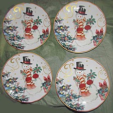 William Sonoma "Twas the night before Christmas" 4 salad plates  snowman 8.25"