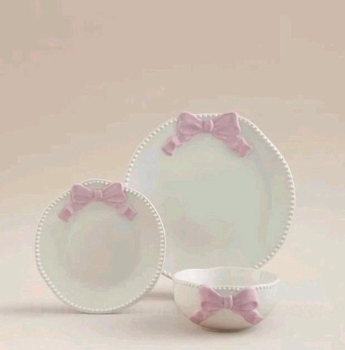 Pink white bow dinner set - dinner, 3