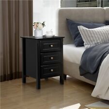 Black Bedside Table Chest of 3 Drawers Nightstand Side End Table with Storage