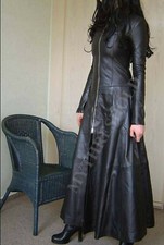Women Long Black Leather Dress