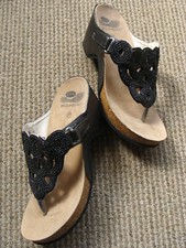 SCHOLL BIOPRINT TECHNOLOGY WEDGE THONG SANDALS w/BEADS WOMEN'S 4UK -37EU- 6.5USW