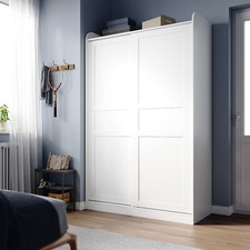 2 Sliding Door Wardrobe Matt White with 2 Hanging Rail Storage Bedroom Cupboards