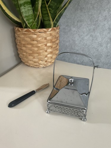 Vintage butter dish set chrome - butter,