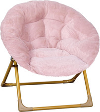 Gwen Kids Cozy Mini Folding Saucer Chair - Blush Faux Fur Moon Chair - Soft Gold