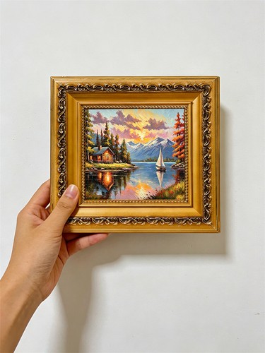 Log cabin lake sunset custom - sunset,