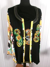 COFFEE BREAK 52/54 Viscose Black Stretch Colorful Zip Top & Vest Set