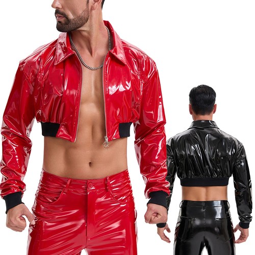 Men zipper pvc leather - men's, short
