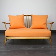 Refurbished Ercol 203/2 Sofa with New Pale Orange Romo Linen Upholstery and Foam