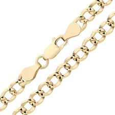 9ct Yellow Gold on Silver Solid 5.5mm Diamond Cut Curb Chain 16 18 20 22 24 26 3