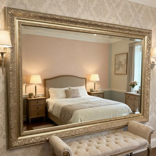 Large antique silver mirror - antique,