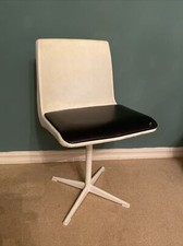 Vintage 1960s/ 70s Steelux Swivel Desk Chair Retro White Metal & Black Space Age