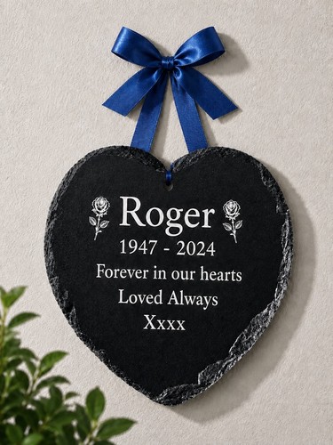 Engraved slate heart memorial - engraved,