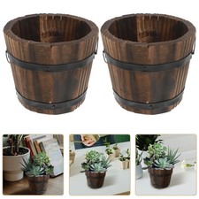 2 Pcs Wooden Bucket Flowerpot Succulent Barrel Planter Garden Barrels
