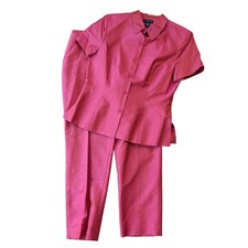 Vtg Ann Taylor Silk Pink Two Tone Blazer Jacket Pants Suit Set Women size 12