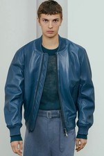 Zara Men’s SRPLS Bomber Real Leather Jacket Duck Blue Small
