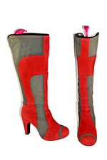 FLY London red and grey matt leather knee length zip up boots UK 5. EU 38. Boxed