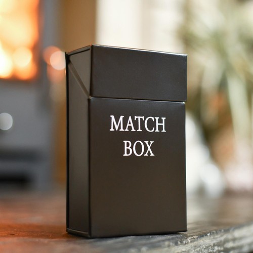 Black metal match box holder - black,
