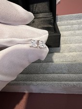 1.0 Carat Diamond Princess Cut Solitaire Stud Earrings Set In Platinum Plated