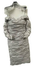 Ian Stuart UK12 Women's Mother Of The Bride Silver Off The Shoulder Dress ISL788