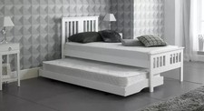 Elegant White 3ft Single Day Wooden Guest Bed Including Trundle Slide Pull Out
