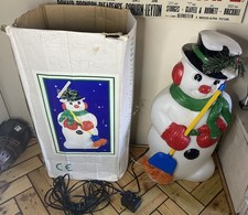 Vintage Christmas Blow Mould Fibre Optic Snowman 28" Christmas Decoration Light