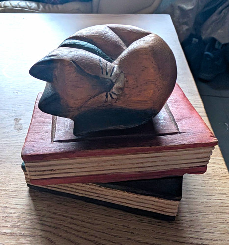 Wooden brown cat book - brown,