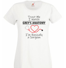 Greys anatomy basically a surgeon funny t shirt ladies 8-20 new cotton tv UK
