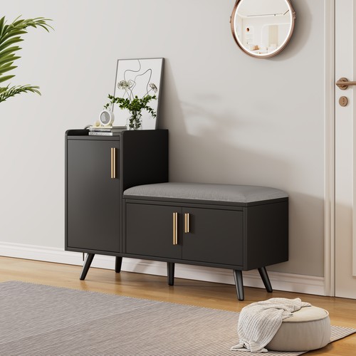 Black shoe bench storage - black,