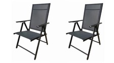 Garden Chair Outdoor High Back Recliner Folding 9 Positions Black/Silver