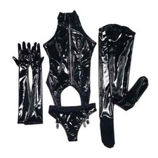  Queen Anime Cosplay Maid Outfit PVC 4PCS Jumpsuit+ gloves +sock+ pants sets