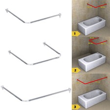 Shower Curtain Rod U & L Shape Corner Rail 20mm Diameter Pole Bath 3 Way Chrome