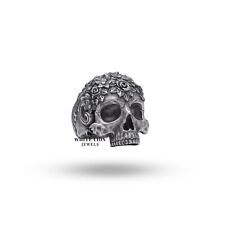 Gothic half jaw biker rider Flower leaves nature skull 925 Silver men Ring Gift