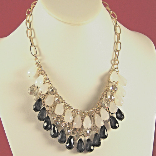 Necklace black white clear - black,,