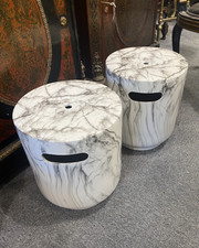 Round White Marble Carrara Effect Stool / Side Tables (5 Available)
