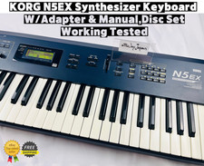 KORG N5EX Synthesizer Keyboard W/Adapter & Manual,Disc Set Working Tested