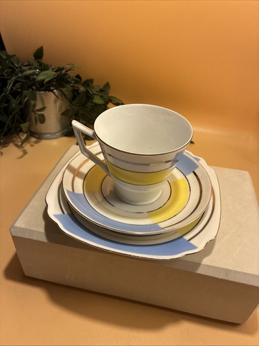 Yellow white blue art deco - yellow,