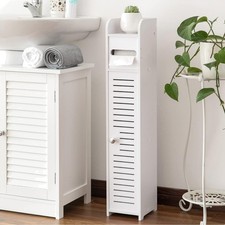 Toilet Paper Holder Stand: Small Bathroom Storage Cabinet for Small Spaces,White